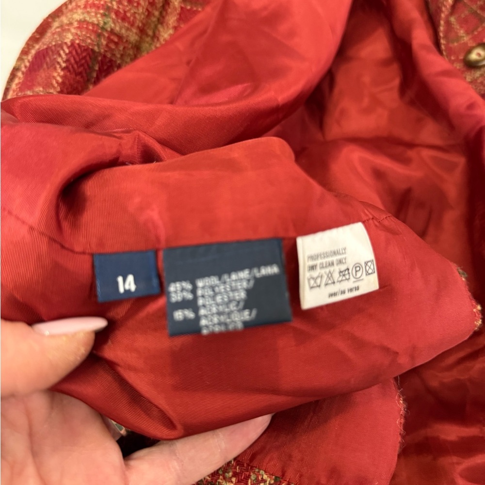 Liz Sport VINTAGE Plaid Red Women's Jacket with belt wool blend in size 14 - Picture 7 of 11